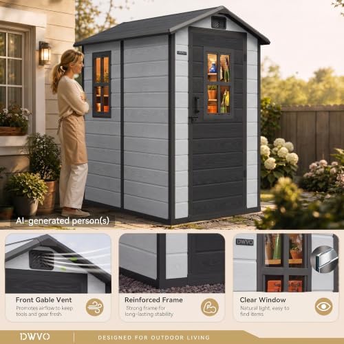 DWVO Outdoor Storage Shed 4.4×6FT, Garden Shed with 2 Windows - Image 2
