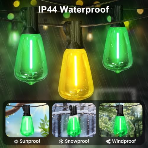 LAMPHOME 26FT ST38 Green Yellow Outdoor String Lights, 12+1 Shatterproof Vintage Edison LED Patio Lights, Waterproof End-to-End Connectable Bistro Lights for Halloween, Christmas, Party, Yard Decor - Image 6