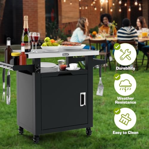 NUUK Grill Table with Storage Cabinet, Outdoor Grill Cart Pizza Oven Table with Wheels, Stainless Steel Top Kitchen Island 20"x30" Rolling Prep Station Outdoor Bar Cart for BBQ, Deck, Backyard - Image 5