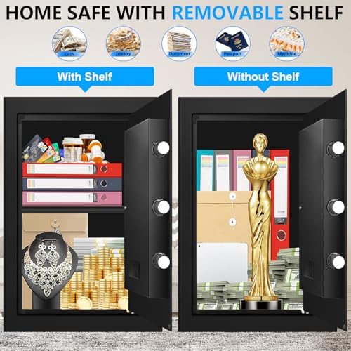 3.4 Cub Large Fireproof Safe for Home, Security Home Safes Water and Fireproof with Combination Lock, Alarm System and Removable Shelf, Anti-Theft Digital Fire Proof Safe for Home Document Valuables - Image 5