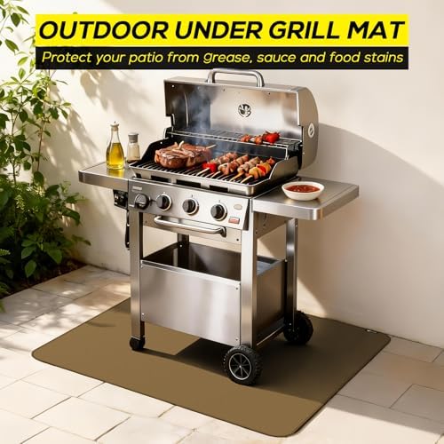 FLASLD Heavy-Duty Under Grill Mat 59inch Square Fire Pit Mat,3 Layers Fireproof Waterproof Grill Pads Protect for Deck,Patio,Outdoor Charcoal,Smokers,Wood Floor,Indoor Brown Fireplace Reusable - Image 3