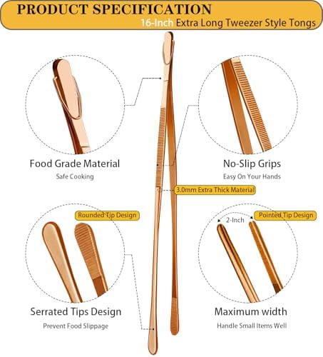 JETKONG 2 Pcs 16-Inch Extra-Large Kitchen Tweezers and Tongs - Giant Stainless Steel Food Tweezers - Rose Gold - Image 2