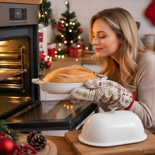Cast Iron Bread Oven,6 QT Bread Oven,Thick Enameled Loaf Pan with Lid,Bread Pans for Homemade Bread,14.5"Dutch Oven for Bread Baking,Dutch Oven-with Silicone Baking Mat&Recipe,Gifts for Family,White - Image 3
