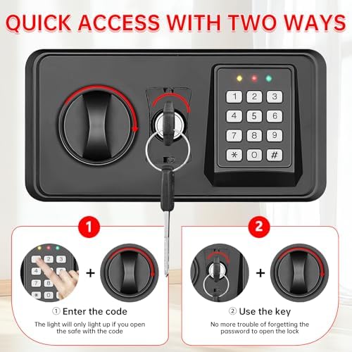1.3 Cuft Small Fire Safe for Home Use, Anti-theft Fire Proof Safe Box with Digital Keypad, Spare Keys and Removable Shelf, Security Safes Fireproof Waterproof for Document Money Valuables - Image 4
