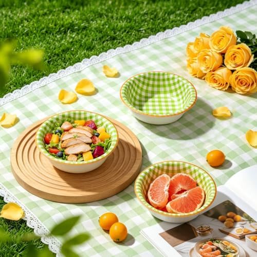 50 Pcs Small Paper Bowls, 8 oz Disposable Gingham Bowls, Soak Proof, Cut Proof, Microwave Safe Compostable Checkered Bowl for Ice Cream, Snack, Buffalo Plaid Birthday Party Supplies (Green) - Image 4
