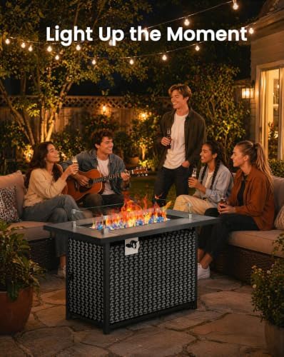 Ciays 43" Propane Fire Table, with Ceramic Top, Wind Guard, Lid, Glass Rock - Image 2