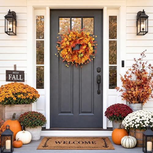 Pinkpum 22" Fall Wreath Front Door Artificial Daisy Wall Decor Autumn - Image 4