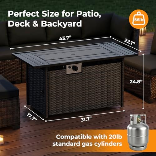 LEVELEVE 8-Piece Wicker Patio Conversation Set with 44" Propane Fire Pit Table, Cozy Outdoor Sectional Sofa for Backyard Gatherings, Poolside Lounging & Garden Parties - Image 5
