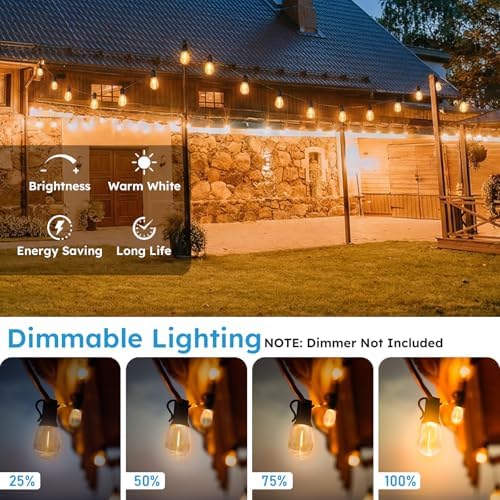 GvvooHome S11 LED Outdoor String Lights 100FT, Shatterproof & Waterproof Patio Lights with 32 Plastic Bulbs for Porch, Deck, Garden, Backyard, Balcony, 2700K Dimmable - Image 2