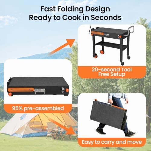 Folding Grill Table for Blackstone 17" & 22" Griddle, Portable Grill Cart - Image 3