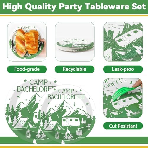 100 PCS Camp Bachelorette Party Supplies Tableware Set Mountain Camp Bachelorette Party Decorations Favors Paper Plates Napkins Forks for Girls Bridal Shower Wedding Engagement Serves 25 Guests - Image 4