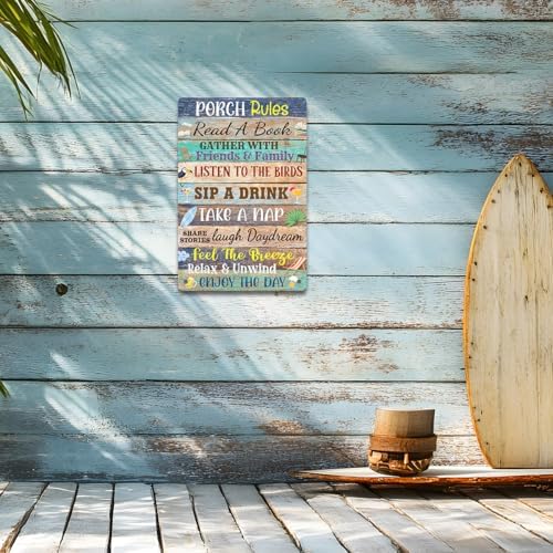 BEASTZHENG Porch Rules Sign Outdoor Metal Tin Sign Plaque Porch Signs Wall Art Porch Rule Wall Decor Relax Rustic Vintage Tin Iron Hanging Wall Gift for Farmhouse Patio Garden Door Decoration - Image 4