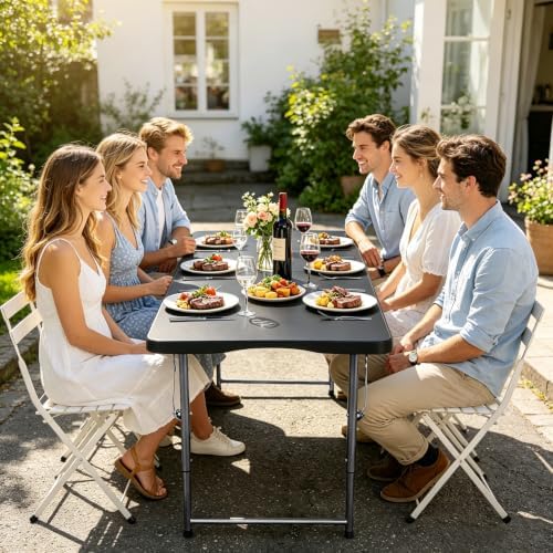HKLGorg 4ft Folding Table, Adjustable Height Plastic Foldable Table, Black - Image 4