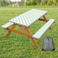 Picnic Table Cover with Bench Covers and Bag, Sage Green and White Checkered Buffalo Plaid Camping Tablecloth Waterproof Elastic Edges Fitted Gingham Tablecloth for Outdoor Garden 3PCS 30x96 Inch by Xguatan