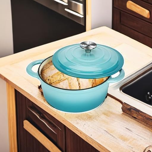 COOKWIN Cast Iron Dutch Oven, 3 QT Round Dutch Oven Pot with Self Basting Lid for Home Baking, Braiser, Cooking, Great Christmas Gifts for Family,Teal - Image 5