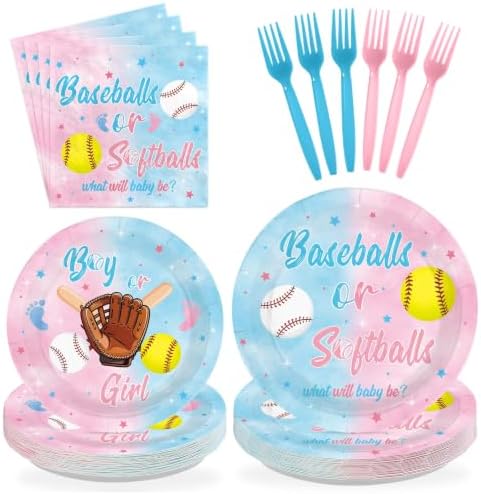 96 Pcs Baseball Gender Reveal Party Decorations for Baby, Serves 24 by Greencian