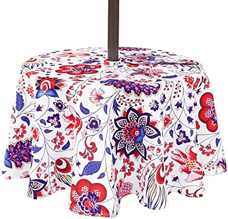 SquarePie 60'' Round Outdoor Tablecloth with Umbrella Hole and Zipper, Water Resistant SpillProof Patio Table Cloth for Spring Summer Camping Garden Poolside Picnic BBQS, Gorgeous Flowers by SquarePie