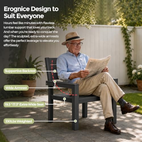 5-Piece Patio Dining Set for 4, Wood-Grain HDPE Outdoor Table and Chairs - Image 3