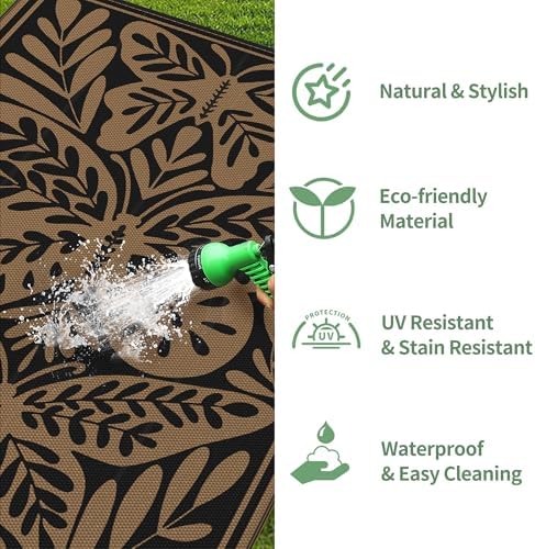 GENIMO Outdoor Rug, 6'x9' Waterproof Plastic Rugs for Patio, Black - Image 6