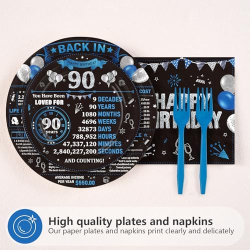 96Pcs 90th Birthday Party Decorations for Men Retro Vintage, Serves 24 - Image 2
