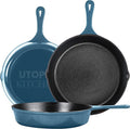Utopia Kitchen Saute Fry Pan - Pre-Seasoned Cast Iron Skillet Set 3-Piece - Frying Pan - 6 Inch, 8 Inch and 10 Inch Cast Iron Set - Cooking Gift for Men & Women (Teal) by UTOPIAKITCHEN