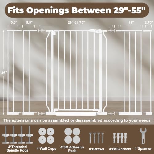36" Extra Tall Baby Gate, 29"-55" Wide Auto Close Dog Gate Indoor - Image 6