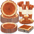 200 Pieces Camping Wood Grain Slice Party Supplies Set Paper Plate Cup Napkin for Camping Woodland Baby Shower Lumberjack Birthday Featuring a Round Wooden Slice Die Cut Edge Design Serve 25 by FULJOOY