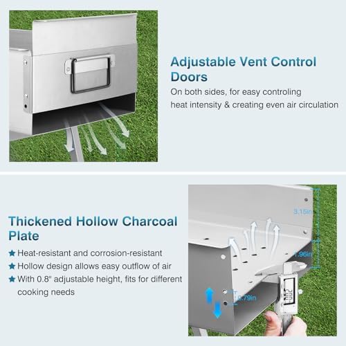IRONWALLS 32" Portable Charcoal Grill Outdoor Cooking with Storage Shelf - Image 4