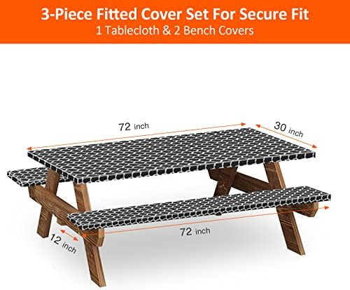 6ft 72in Picnic Table and Bench Cover, 3 Pack, Black-White Moroccan - Image 2