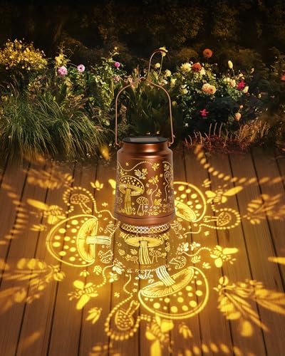 2 Pack Mushroom Solar Lanterns Outdoor Waterproof, Garden Decor Birthday Gifts for Women Mom Grandma Sister, Metal Hanging Solar Lights Outside Decorative for Backyard Patio Lawn Pathway Landscape - Image 3