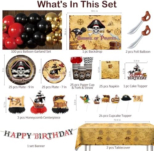 289PCS Pirate Party Decorations Birthday Set Serves 25 - Image 2