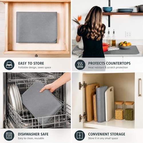 FLASLD 2Pack Heat Resistant Mat for Air Fryer Site on,12"X18" Fireproof Silicone Mats for Kitchen Counter, Countertop Protector, No-slip and Waterproof Gray - Image 6