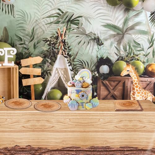 41 Pcs Camping Birthday Party Decorations Rustic Wood Grain Slice Tableware Brown Camo Wood Paper Plates Napkins Tablecloth丨Forest Themed Bonfire Hunting Birthday Lumberjack Party Decor,Serves 20 - Image 7
