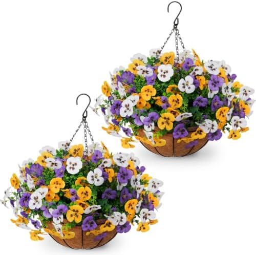 2 Set Artificial Hanging Flowers with Basket for Outdoor Decor by secqous