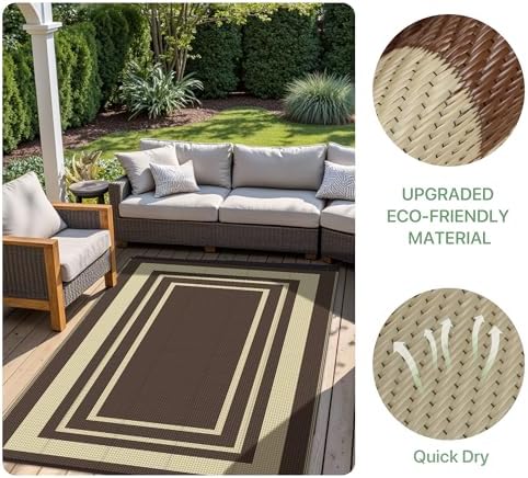 GENIMO Outdoor Rug, Waterproof Plastic Rugs for Patio, 6'x9' Mocha Beige - Image 6
