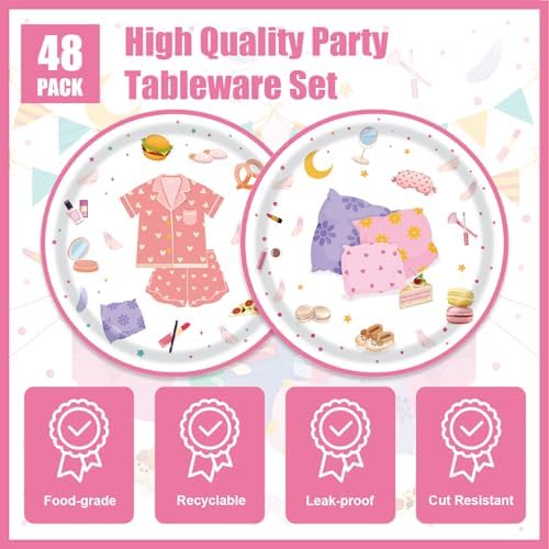 Egami 40pcs Pajama Supplies,include 20 Dessert plate and 20 Napkin,Slumber Spa Party Girls Party Plate Napkin Set,Used for girls pajama Decoration - Image 3