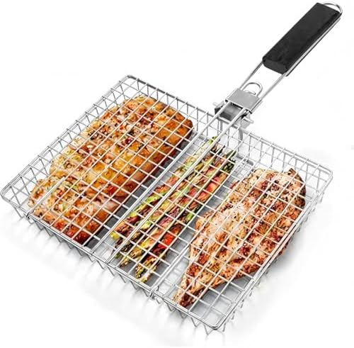Stainless Steel Folding Grill Basket (12.6"x8.86"x1.57") - Portable BBQ Grilling Basket for Fish, Shrimp, Vegetables & Meats, Outdoor Camping Grilling Accessories, Perfect Grilling Gifts by ocpcrn