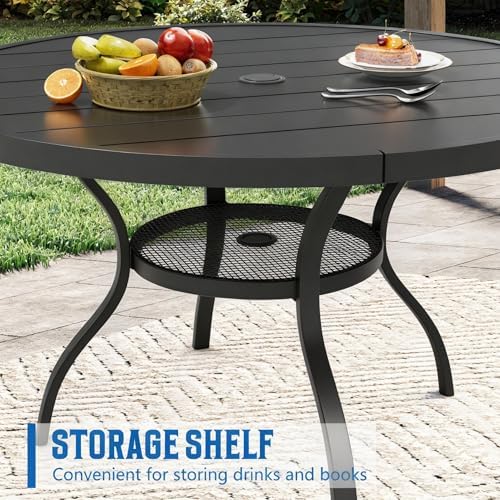 SUNCROWN 42 Inch Round Outdoor Patio Dining Table, All Weather Black Metal Steel Slat Table with 1.5" Umbrella Hole, Weather Resistant Outside Furniture for Lawn Garden Backyard Porch - Image 6