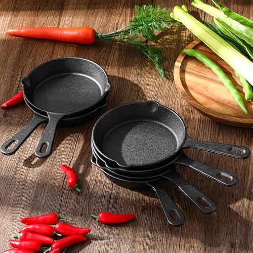 Vesici 6 Pcs Cast Iron Skillet Frying Pans with Drip-spouts Circle Non-stick Frying Skillet Omelette Pan Safe Healthy Cookware for Home Barbecue Kitchen Party Restaurant Catering Service (5.5 Inch) - Image 2