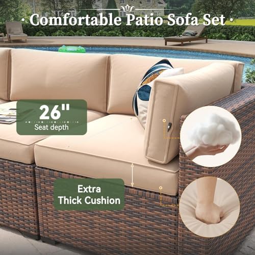 Aoxun 11 Piece Patio Furniture Set with 44" Fire Pit Table Wicker Rattan - Image 2