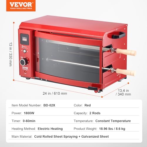 VEVOR Shawarma Grill Machine - 2 String Barbecue Capacity Chicken Shawarma Cooker Electric Broiler Gyro Rotisserie Oven Doner Kebab Grill for Home, Restaurant, Kitchen Parties - Image 7