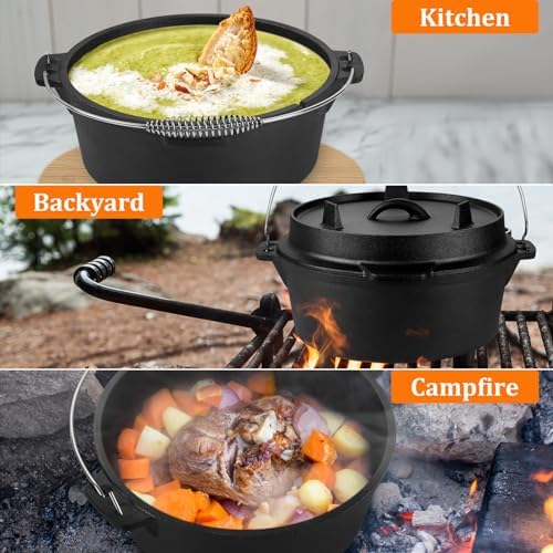 Leonyo 7QT Pre-Seasoned Dutch Oven Camping with Lid Lifter, 2-in-1 Pots - Image 7
