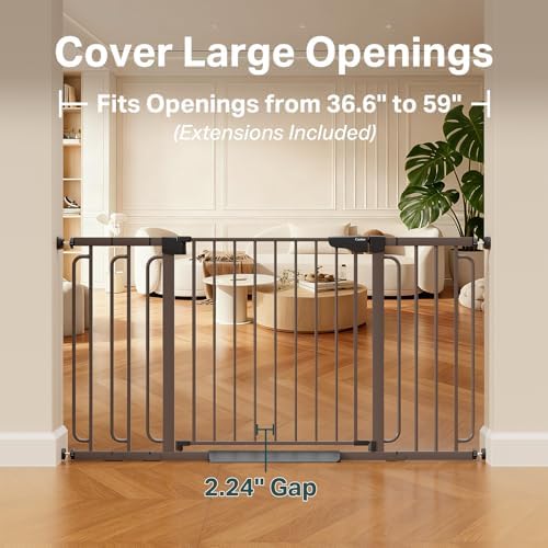 Cumbor 36.6-59" Extra Wide Baby Gate for Stairs, Auto Close Dog Gate Brown - Image 2