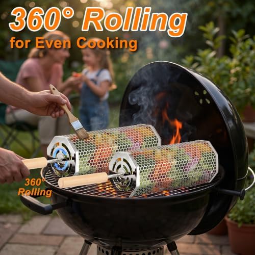 2 Pcs Octagonal Rolling Grill Basket, Polished 304 Stainless Steel - Image 5