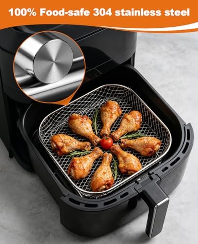 Square Air Fryer Rack 9-Pcs – 7" Square 3-Tier Stackable Dehydrator Racks for Cosori, Instant Vortex, and Ninja Foodi Grill – 304 Stainless Steel Grill Rack Compatible with 5-6QT Air Fryer, Oven - Image 5