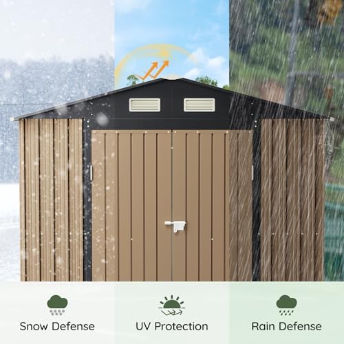 10 x 8 FT Storage Shed with Floor Frame for Backyard, Brown - Image 7