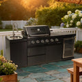 85-Inch 4-Burner Propane Gas Outdoor Grill Island, 72000 BTU Stainless Steel BBQ with Wine Cooler, Stainless Steel Sink, Black Granite Countertops for Patio Backyard, Black by Dvasovio