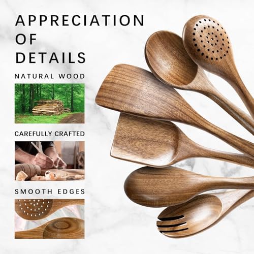 Wooden Spoons for Cooking, 6-Piece Acacia Wood Cooking Utensil Set - Image 4