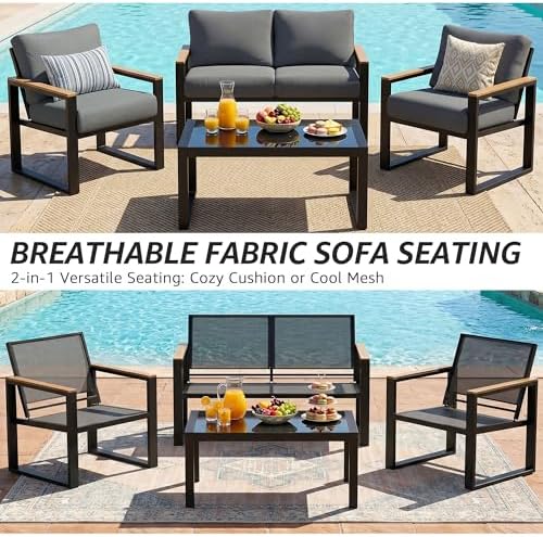 NATURAL EXPRESSIONS 4 Pieces Patio Furniture Sets, Modern Metal Patio Set - Image 5