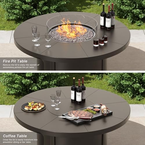 7 Piece Metal Outdoor Patio Furniture Set with 48"/55000 BTU Round Fire Pit Table,Outdoor Dining Table Set 6 Swivel Chairs No-Slip Cushions and Waterproof Covers,Navy - Image 5